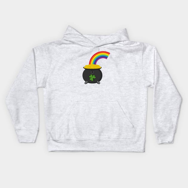 Pot of Gold Rainbow Cartoon Kids Hoodie by BirdAtWork